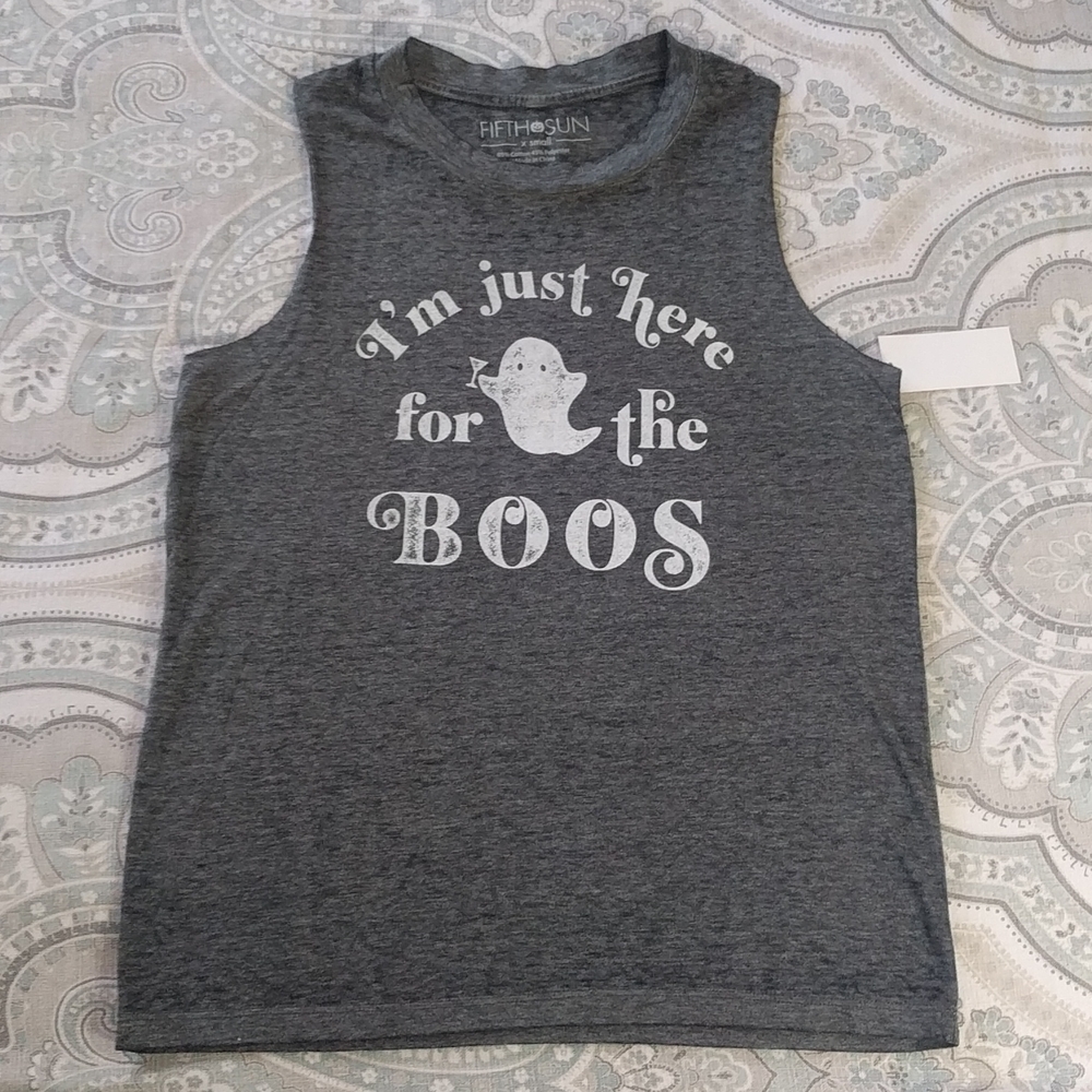 NWT No Sleeve Top Graphic T Ghost Halloween Funny Unisex Gray X-small Shirt